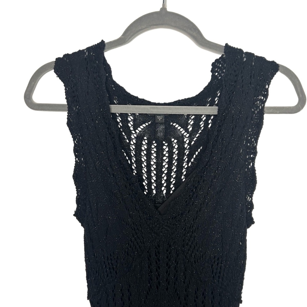 Guess Black Sleeveless Open Knit Shimmer Midi Dress Size M - Picture 3 of 7